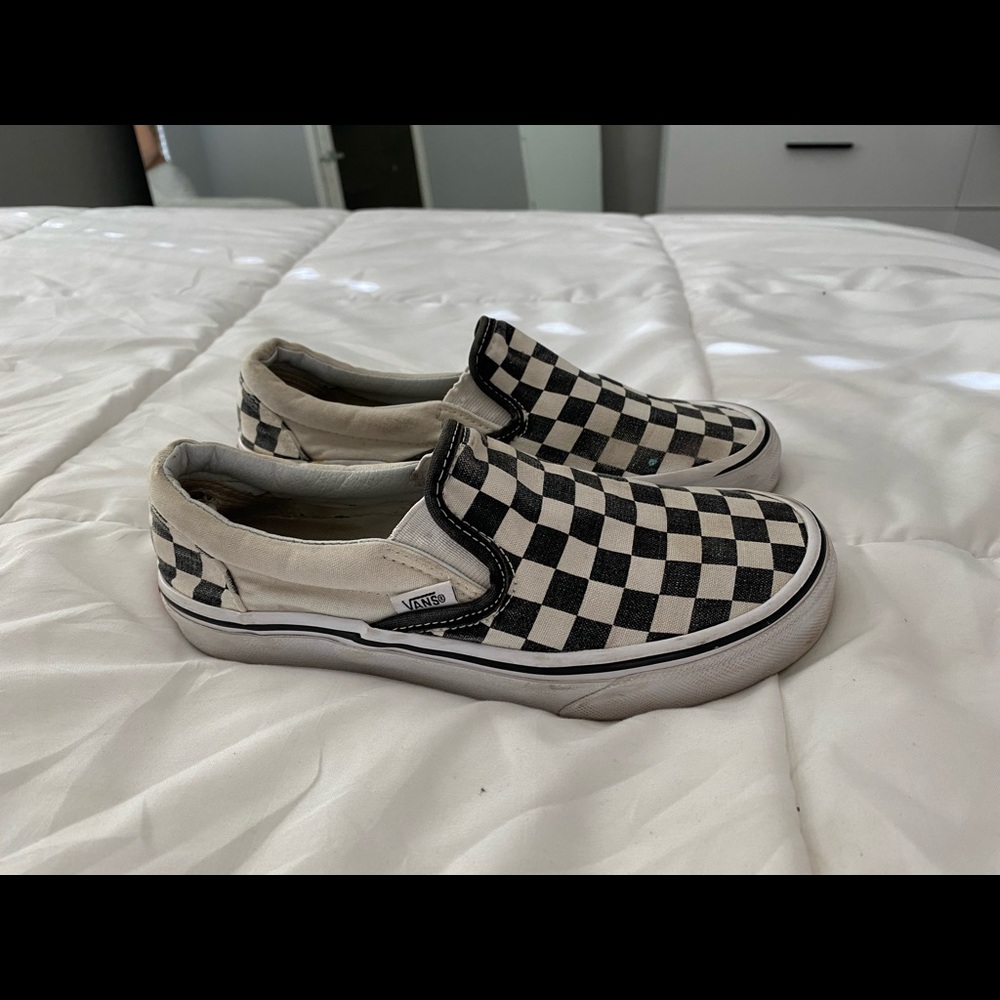 Checkered slip on vans
